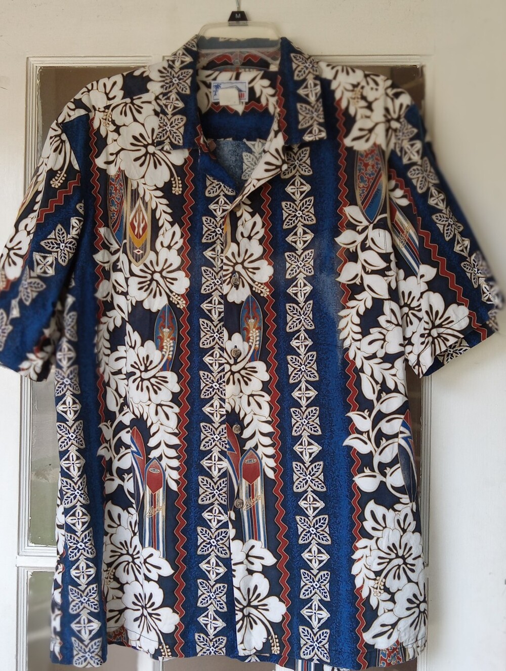 VTG Made in Hawaii Hawaiian Shirt M Blue Hibiscus Surfboard Sun Bleached XL